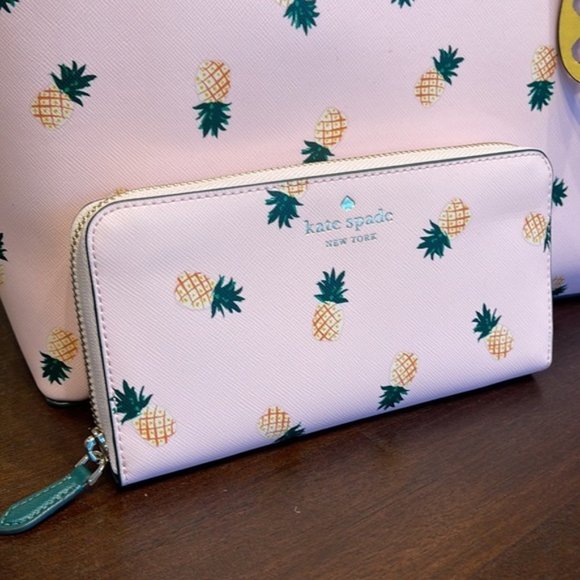 Kate Spade Pineapple Printed Large Continental Wallet Pink Multi - Picture 14 of 16